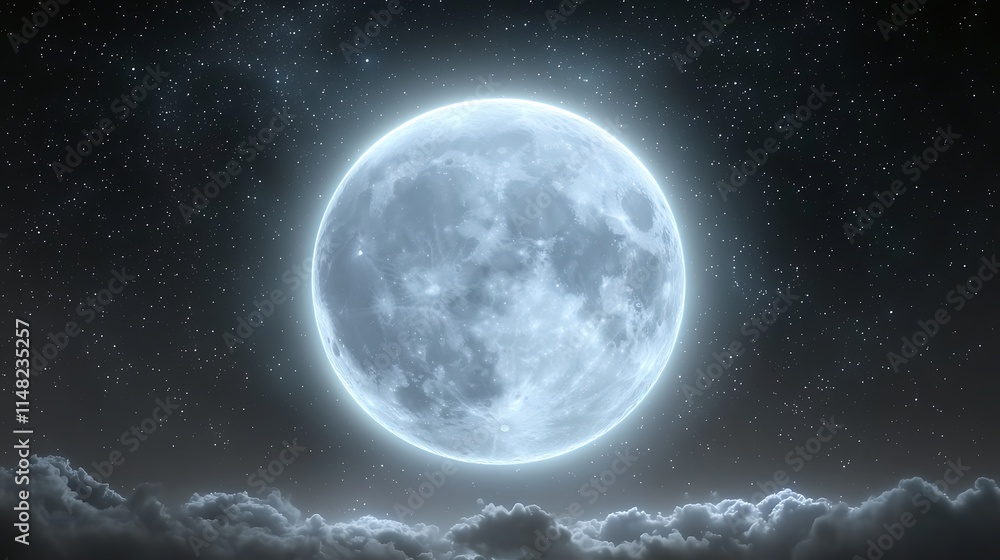Obraz premium Full moon over clouds at night.
