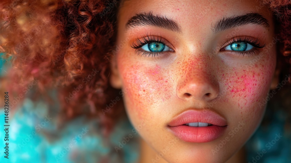 Stunning Close-up: Freckles, Vibrant Eyes, and a Captivating Gaze. Stunning Close-up: Freckles, Vibrant Eyes, and a Captivating Gaze.