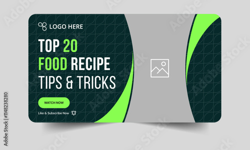 Editable vector food recipe techniques video cover banner design, daily food review tips and tricks video thumbnail banner design, customizable vector eps 10 file format