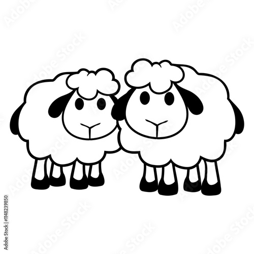 Two Sheep Friends Team Crew Sweet Little Baby Bro Design Lover Art Vector Illustration Card T-Shirt Poster Sticker Graphic Print Decorative Drawing Isolated Logo Decoration Symbol Creative Cool Style

