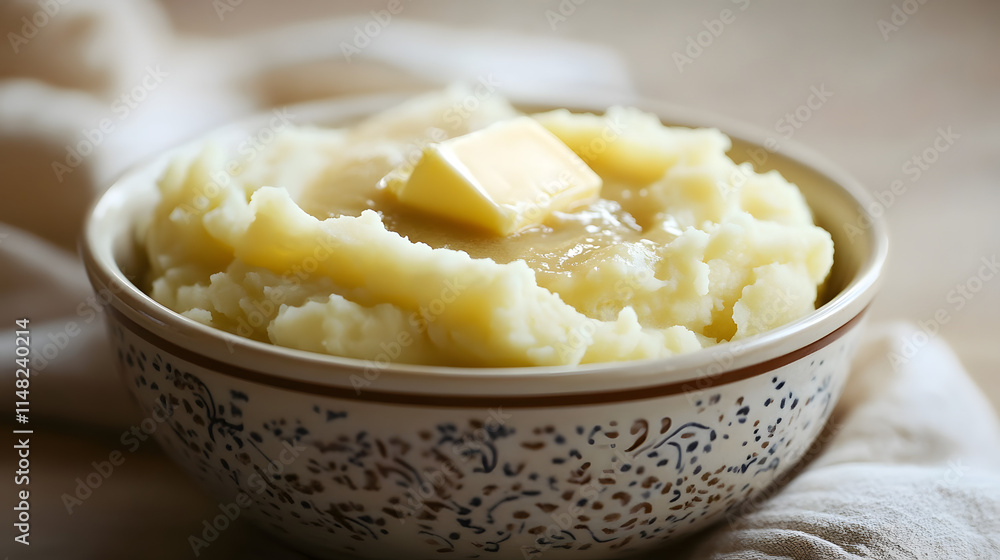 A comforting bowl of mashed potatoes with butter and gravy, perfect for a winter dinner (2) A comforting bowl of mashed potatoes with butter and gravy, perfect for a winter dinner (2)