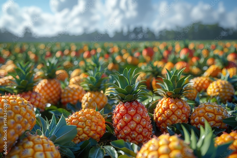 Lush Pineapple Field Under a Sunny Sky