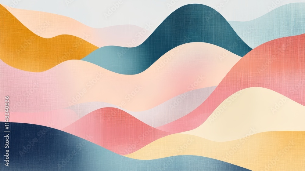 A colorful mountain range with a blue and yellow hill. The mountains are covered in a variety of colors A colorful mountain range with a blue and yellow hill. The mountains are covered in a variety of colors