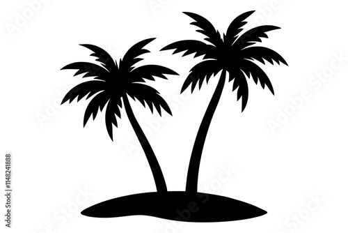 A palm tree on an island  silhouette illustration on white background