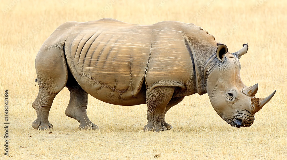 Fototapeta premium Rhino grazes.