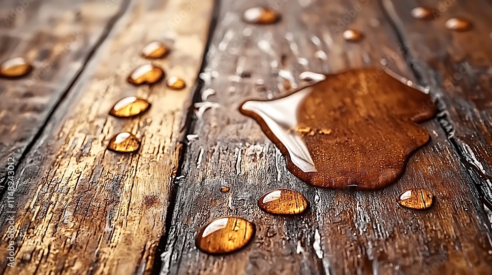Water Drops on Rustic Wooden Surface Close Up Texture Water Drops on Rustic Wooden Surface Close Up Texture