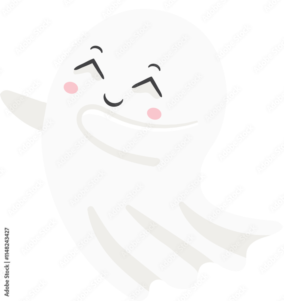 Adorable cartoon ghost floating and waving with a smiling face, perfect for Halloween projects, children s illustrations, and spooky designs Adorable cartoon ghost floating and waving with a smiling face, perfect for Halloween projects, children s illustrations, and spooky designs