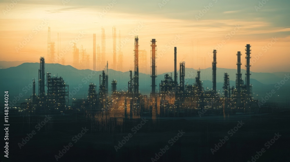 Industrial development progressing at dawn urban landscape photographic image industrial environment wide angle economic growth Industrial development progressing at dawn urban landscape photographic image industrial environment wide angle economic growth