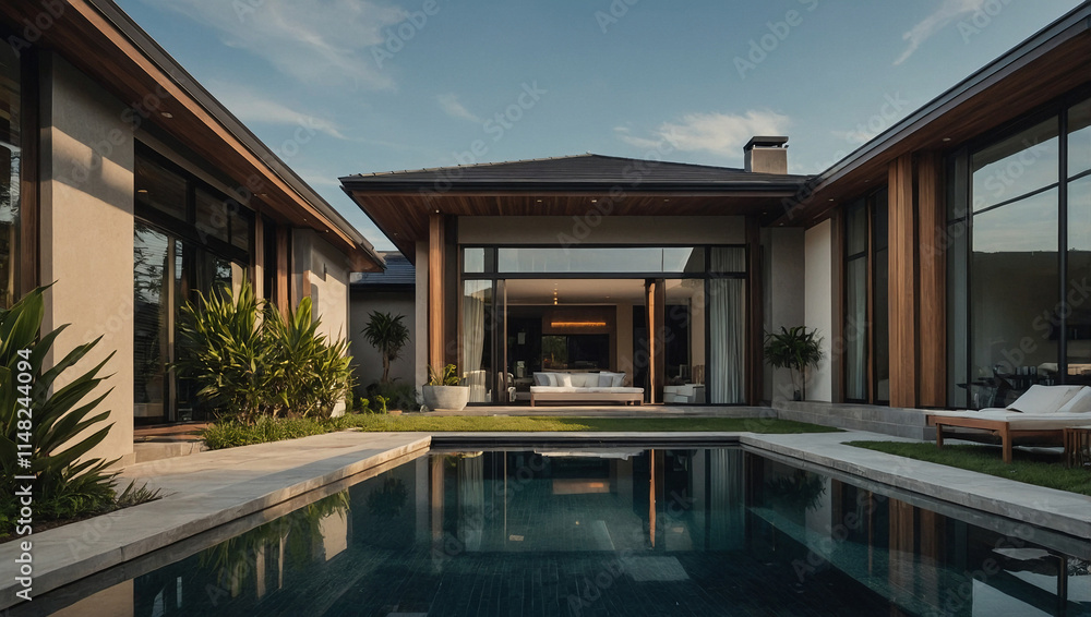 Modern Residence with Swimming Pool and Extensive Windows Modern Residence with Swimming Pool and Extensive Windows