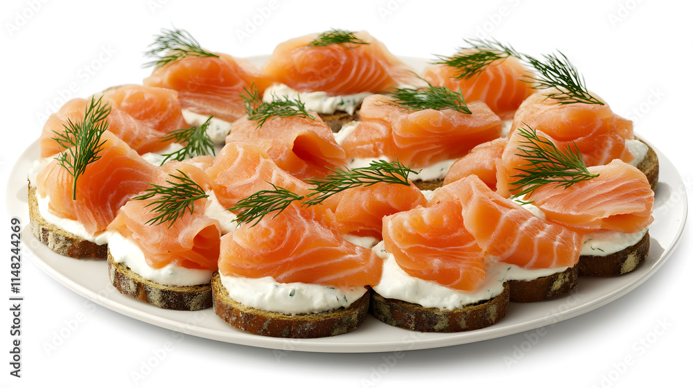 A festive platter of smoked salmon, cream cheese, and dill served on rye bread for a winter appetizer3 A festive platter of smoked salmon, cream cheese, and dill served on rye bread for a winter appetizer3