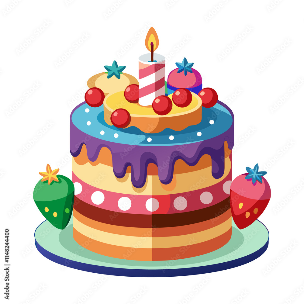 Two Tier Cake for Birthdays Cartoon Art with Sweet Strawberry and Fruits generated Ai Two Tier Cake for Birthdays Cartoon Art with Sweet Strawberry and Fruits generated Ai