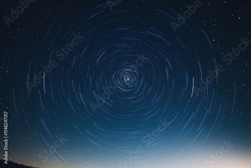 Star trails at night, concentric circles of light. photo