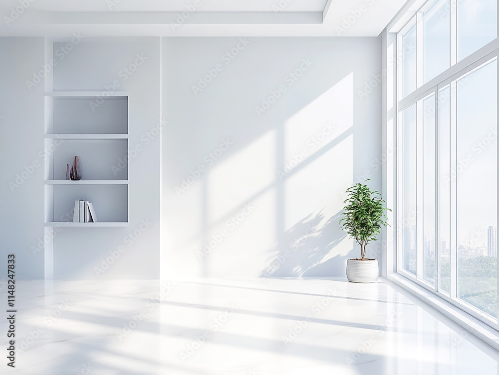 Fototapeta premium White home living room interior with window ai generated