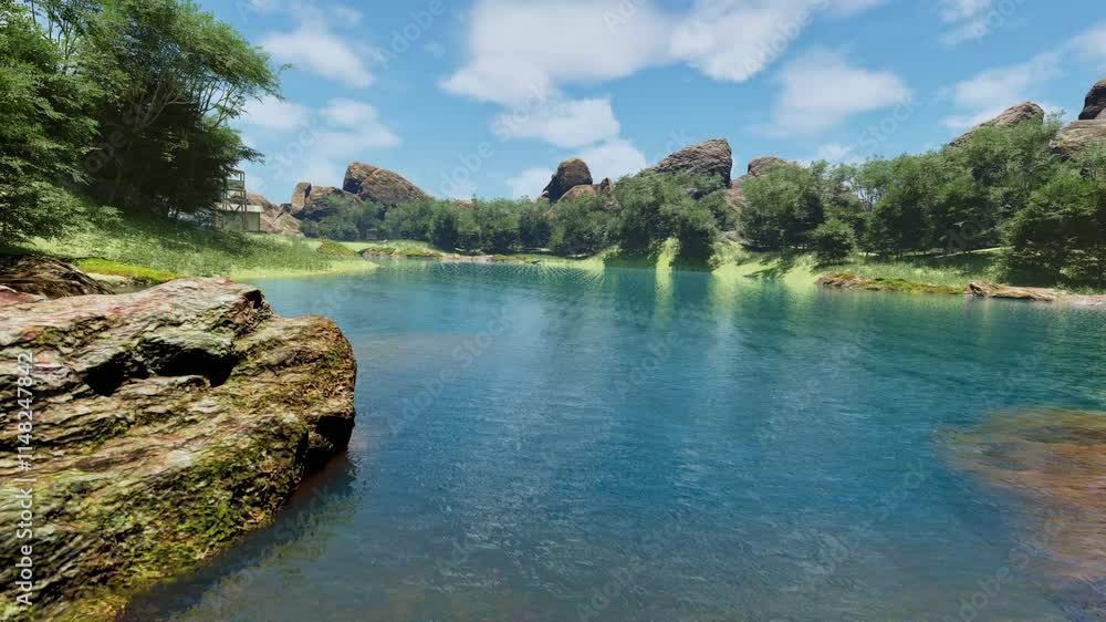 3D Realistic Forest Lake Ground To Top Smooth Drone Shot 3D Realistic Forest Lake Ground To Top Smooth Drone Shot