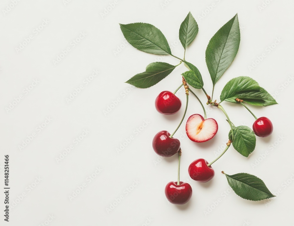 cherry and leaves on white background cherry and leaves on white background