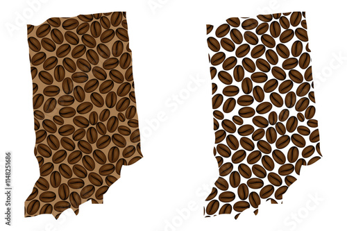 Indiana (United States of America) -  map of coffee bean, Indiana map made of coffee beans,