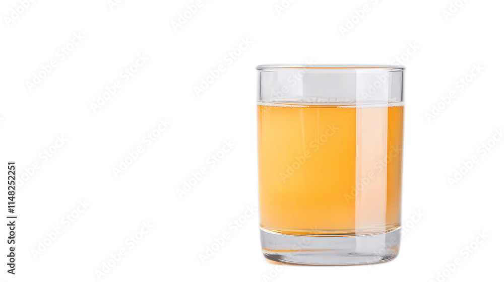 Clear glass with light honey-colored drink on white background Clear glass with light honey-colored drink on white background