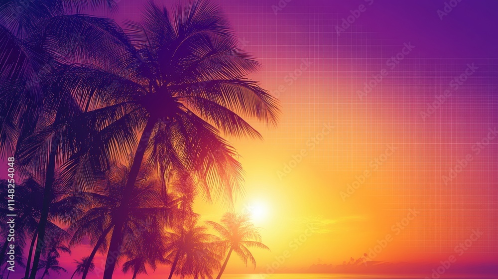 Retro sunset with palm trees background Retro sunset with palm trees background