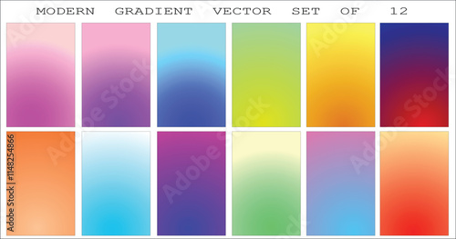 Abstract gradient set of 12 , multi color cool gradient set in vector file .