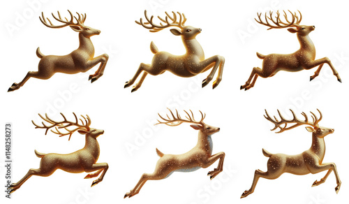 Metallic Gold Deer Leaping Trophy Design In High Resolution Art. Detailed high resolution illustration of shiny metallic gold deer statue leaping with glossy finish