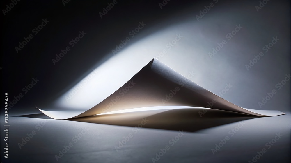 Night Photography: Bent Paper Sheet, White Background, Dark Shadows, Dramatic Lighting, Studio Shot, Abstract, Minimalist, Textured, Creased Paper, Curved Paper, Folded Paper Night Photography: Bent Paper Sheet, White Background, Dark Shadows, Dramatic Lighting, Studio Shot, Abstract, Minimalist, Textured, Creased Paper, Curved Paper, Folded Paper