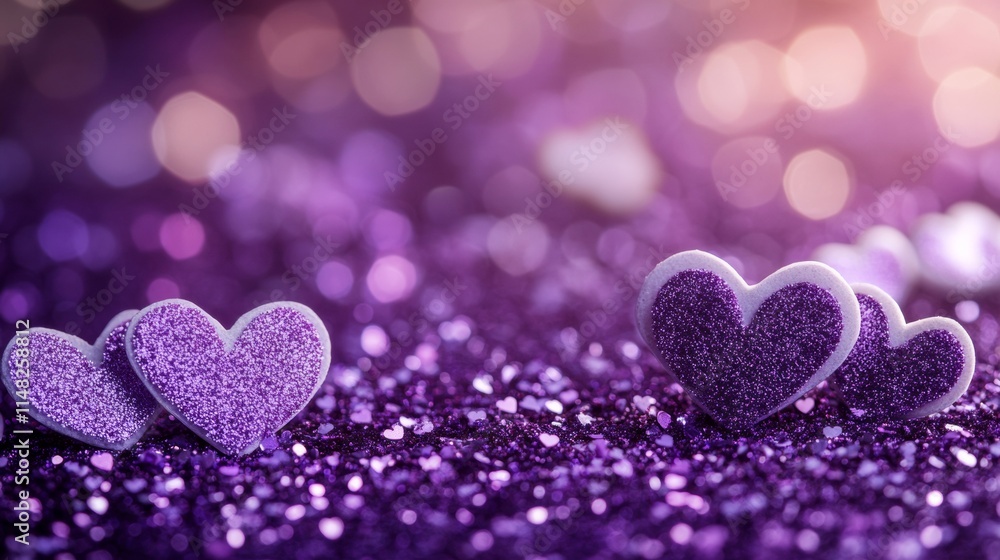 Obraz premium Purple glitter background with white hearts