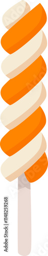 Swirling orange and white ice cream on a stick, offering a delightful treat for cooling off during hot summer days. Creamy texture and vibrant colors make it irresistibly refreshing