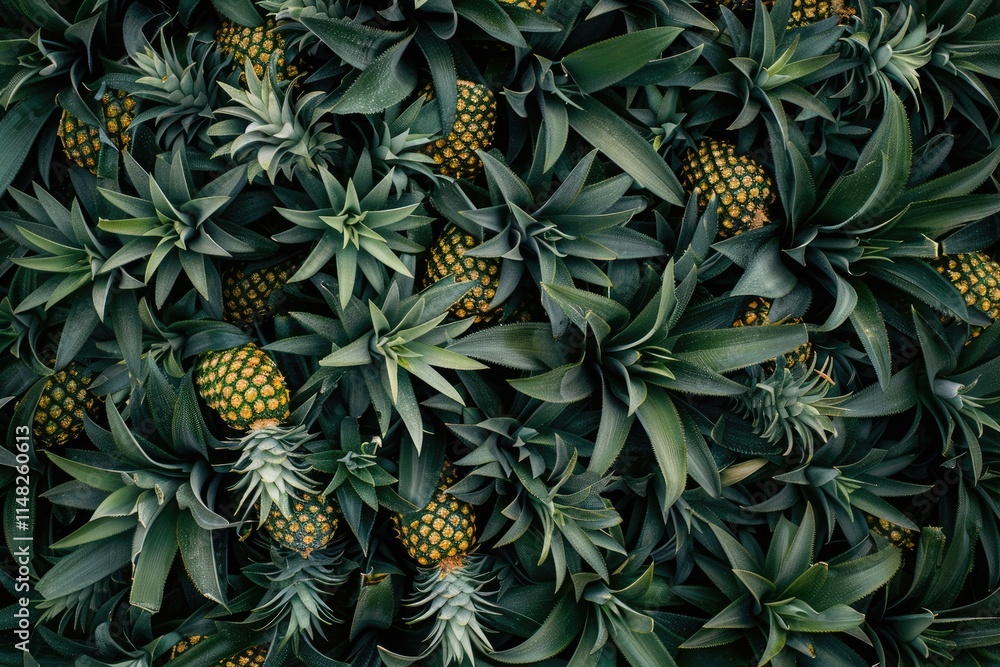 Obraz premium Lush Green Pineapple Plants Abundant Harvest