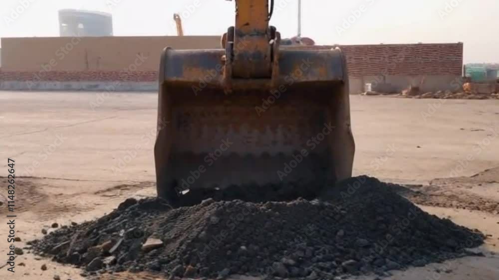 Excavator pouring sand to the ground Excavator pouring sand to the ground
