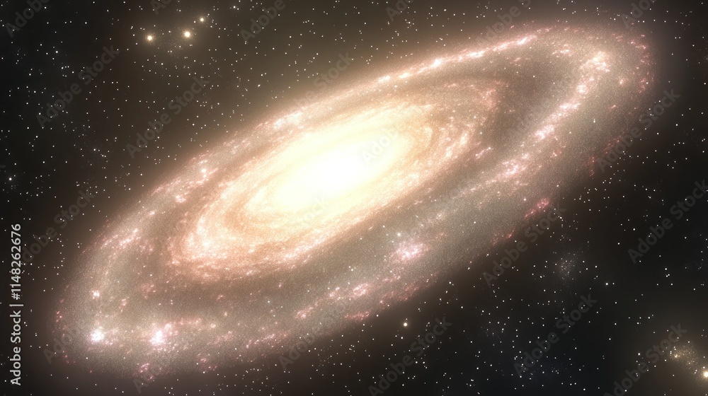 Spiral galaxy with bright core and swirling arms in dark space. Spiral galaxy with bright core and swirling arms in dark space.