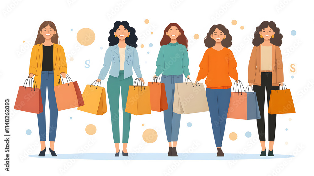 Fototapeta premium Flat vector of a personalized shopping experience showing consumers receiving tailored recommendations through AI