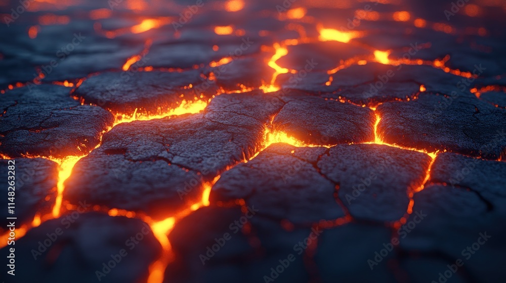 Glowing lava cracks in dark volcanic rock. Glowing lava cracks in dark volcanic rock.