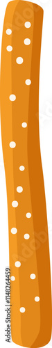 Close up of a single, crunchy pretzel stick, featuring visible salt crystals sprinkled across its golden brown surface, creating a tempting visual representation of a classic snack