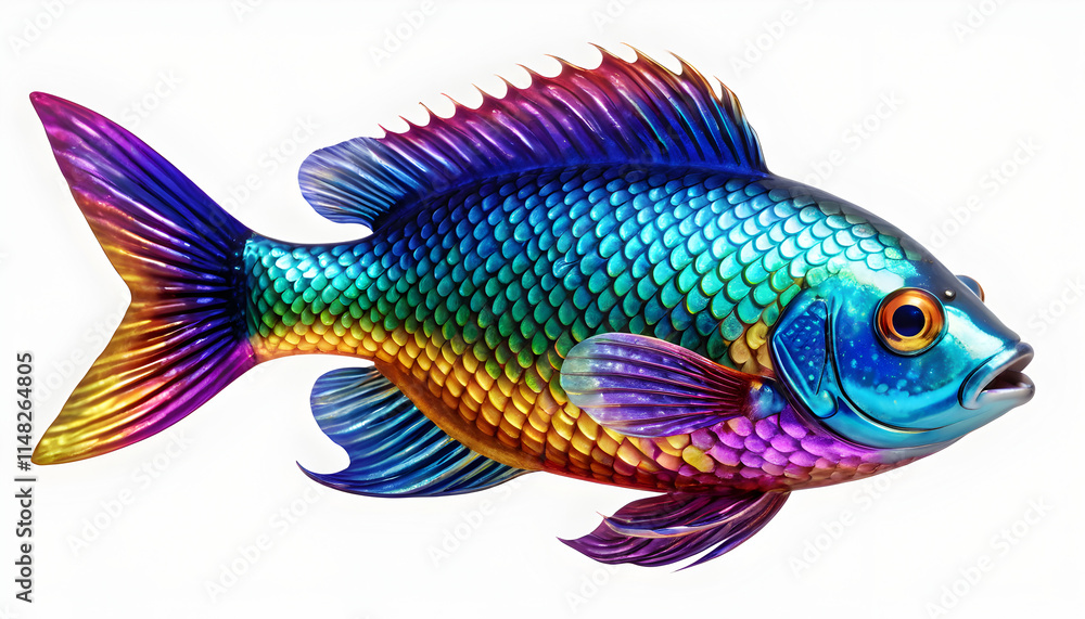Fototapeta premium Vibrant Rainbow Fish Sculpture: A Masterpiece of Artistic Metalwork
