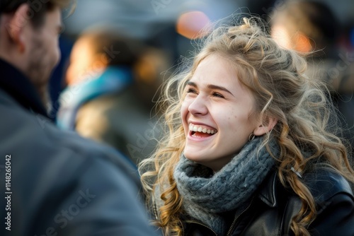 Joyful encounter between friends in urban setting candid photography vibrant atmosphere natural expressions