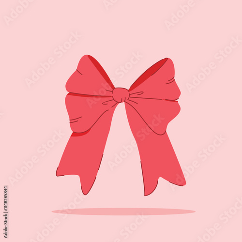 red ribbon with ties and tails on isolated background. decorative and fashion ornament, for posters and web icons photo