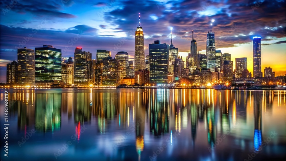 Fototapeta premium NYC Night Skyline Candid Photography: Stunning Urban Nightscape Images