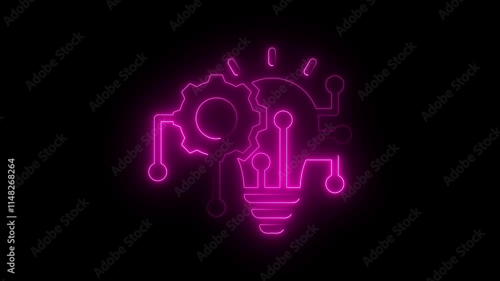 Innovation icon animation by pink color neon on black background. Innovation icon animation by pink color neon on black background.