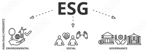 ESG concept of environmental, social and governance vector illustration with icons. Sustainable and ethical business