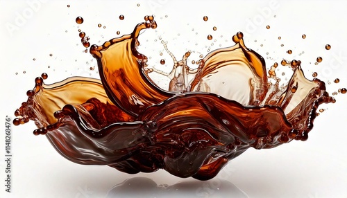 Coffee splash swirl pouring drop flowing  wave wavy liquid fluid drink isolated on white background brown transparent semitransparent coke caramel