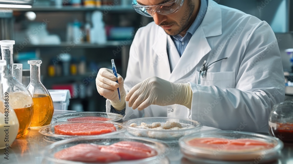 Food quality control expert inspecting at food specimen Food quality control expert inspecting at food specimen