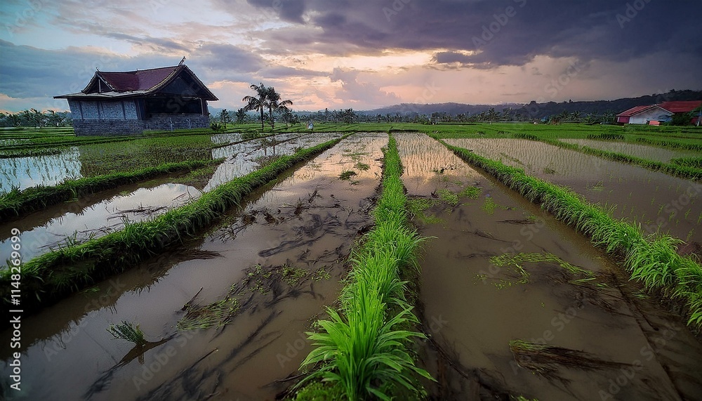 Fototapeta premium Crops struggle to stand after fierce winds. 