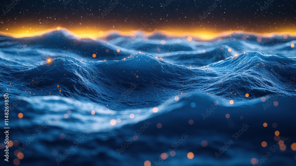 Fototapeta premium Glowing ocean waves at night.