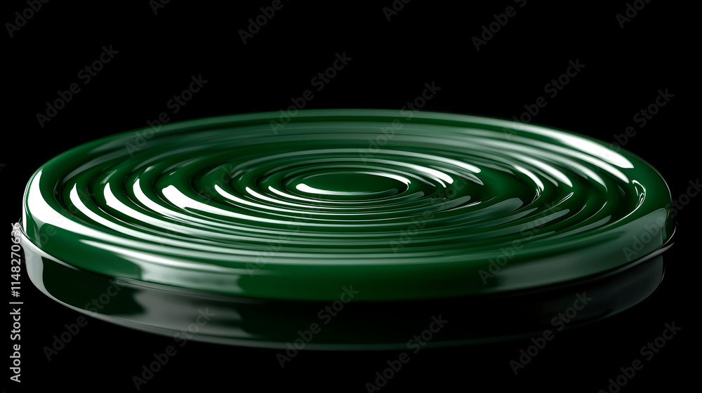 Dark green liquid forming concentric circles on a black background. Dark green liquid forming concentric circles on a black background.