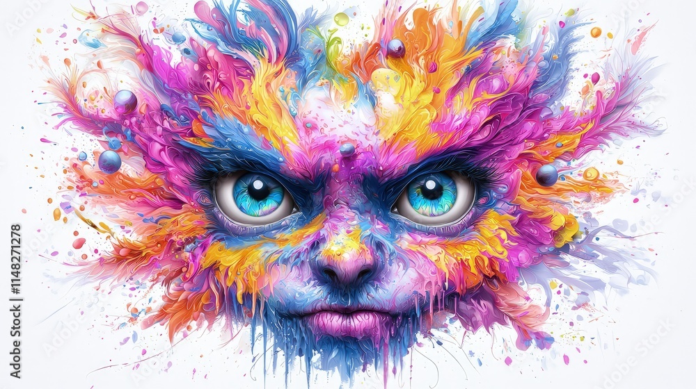 Abstract colorful face with paint splashes. Abstract colorful face with paint splashes.
