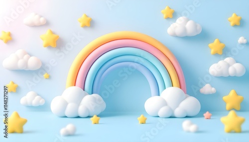 Background podium baby cute product 3d cloud kid children display banner room toy design blue. Podium scene background rainbow baby stand studio presentation shower template stage poster sky