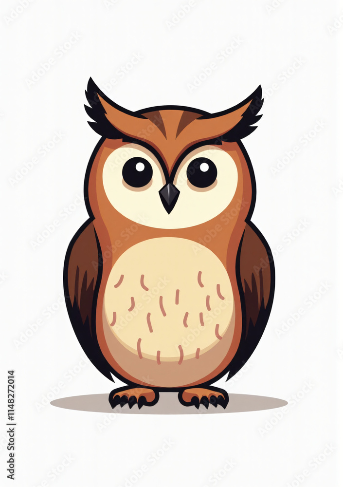 Fototapeta premium Wise Owl with Sharp Eyes, Wildlife Illustration on White Background
