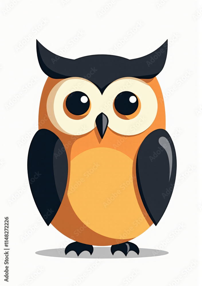Cute Owl with Big Eyes on White Background, 2D Vector Wild Bird Illustration
Cute Owl with Big Eyes on White Background, 2D Vector Wild Bird Illustration