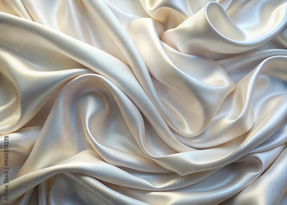 Fototapeta premium Panoramic 3D Render: White Silk Fabric Background, Smooth Waves, Nacreous Sheen