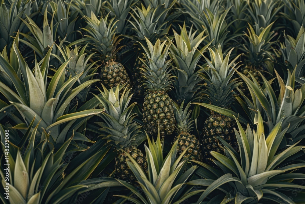 Fototapeta premium Lush Green Pineapple Plants Growing Abundantly